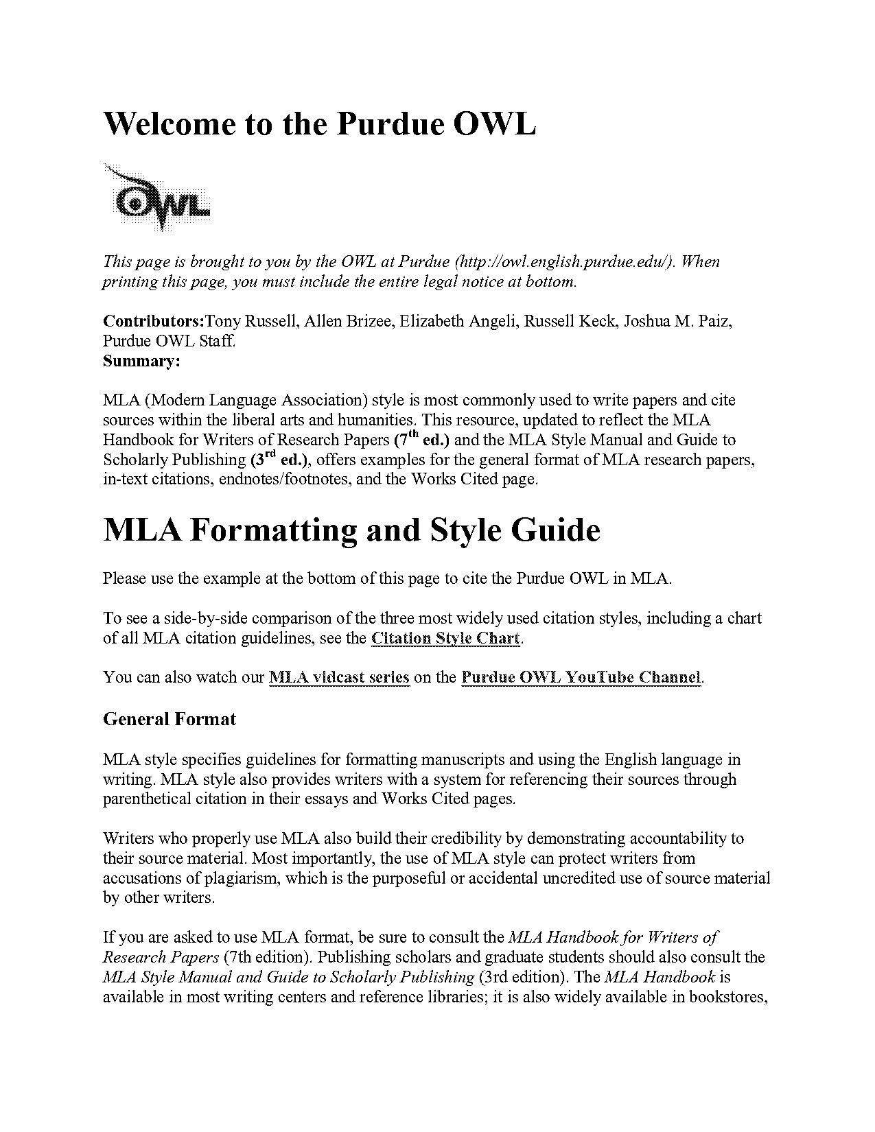 purdueowl mla citation journal article in a database